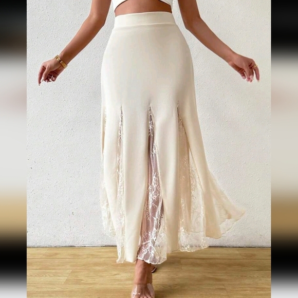 Elegant Contrast Lace A-Line Long Skirt - Picture 4 of 5